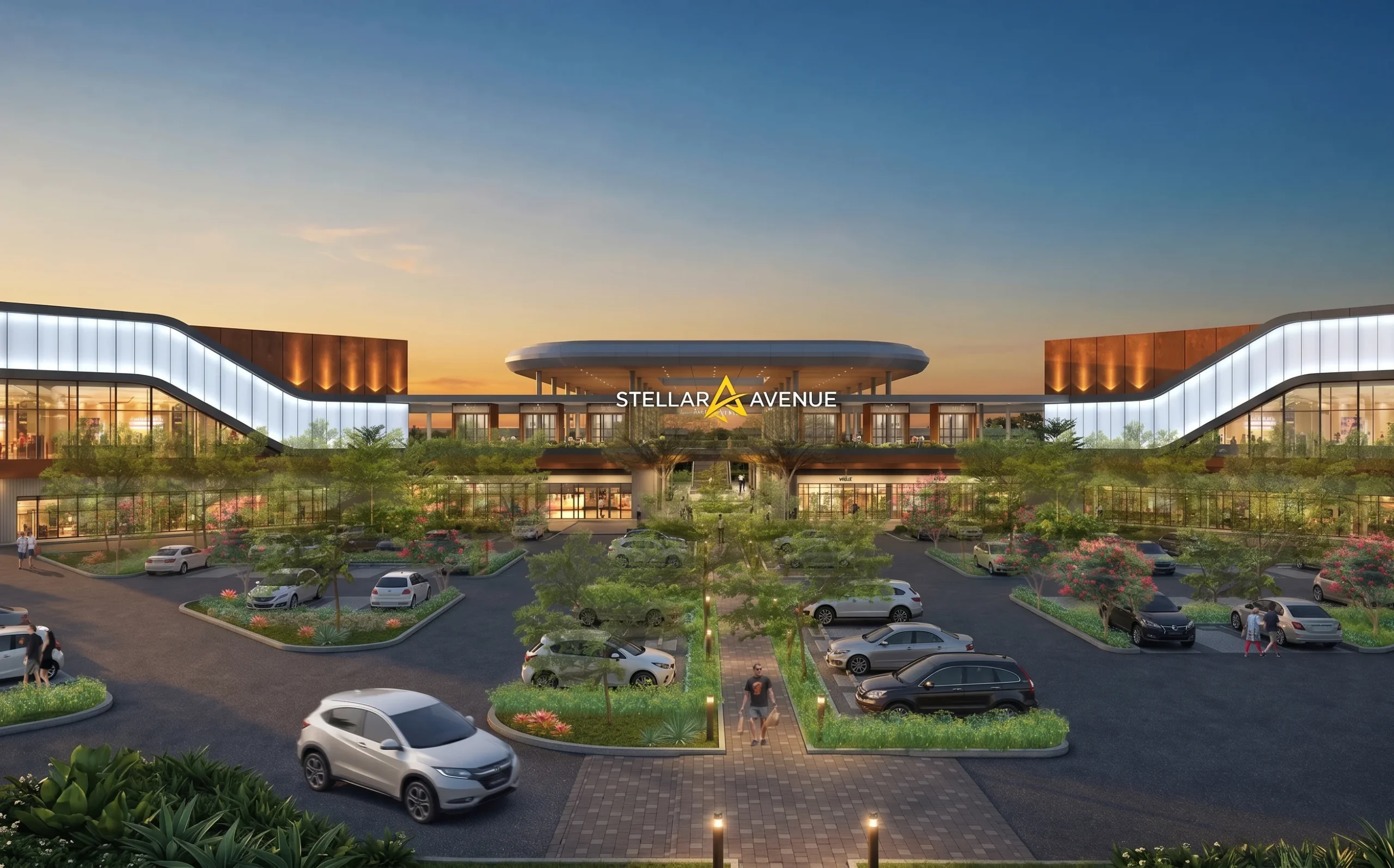 Stellar Avenue front view with landscaped parking area